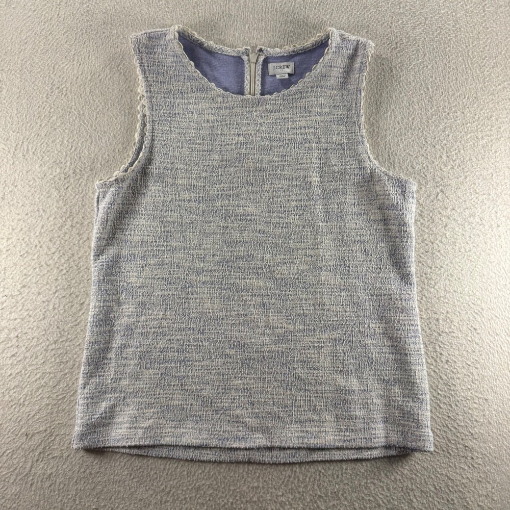 J.Crew Textured Knit‎ Sleeveless Top Women Size M Blue White Excellent Scalloped